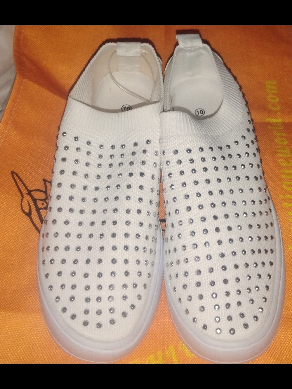 White Slip-On Rhinestone Knit Sneakers